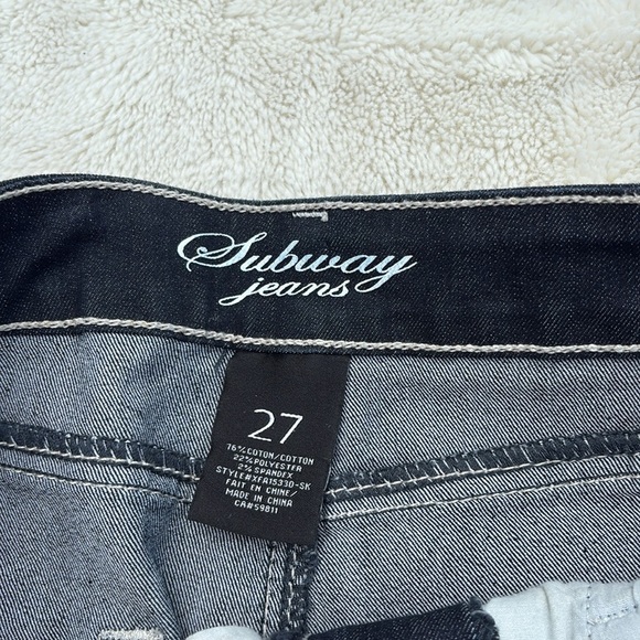 Subway Dark Wash Denim Pencil Skirt | Size 27 | Y2K Contrast Stitch Streetwear - Picture 3 of 6